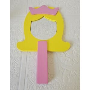 Melissa & Doug Handheld Princess Mirror Yellow Big Hair Pink Crown 1183 Wood Toy